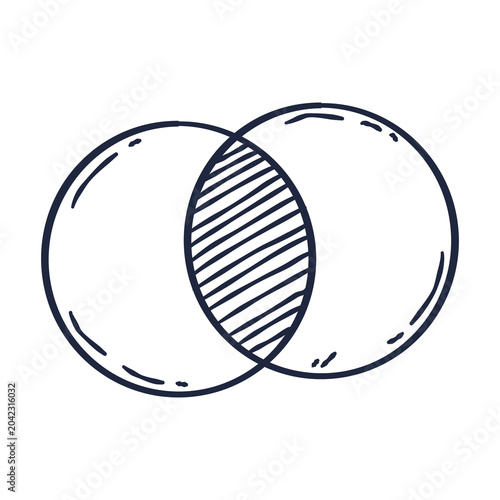 Fotografi Two overlapping circles form a central shaded intersection area in this hand-drawn illustration