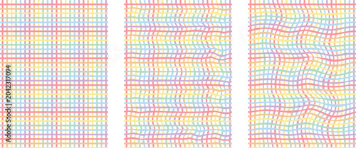 Photos Colorful distorted grid mesh pattern set
