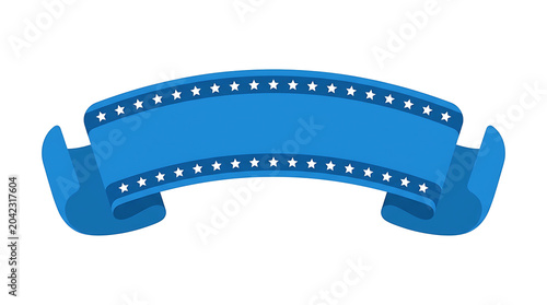 Blue curved ribbon banner decorated with white stars graphics template
