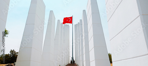 Turkish flag and large white long blocks