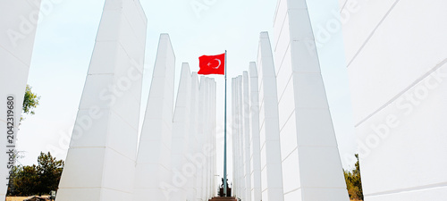 Turkish flag and large white long blocks