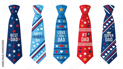 Collection of decorated neckties for fathers day celebration with celebration