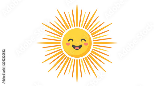 Smiling cartoon sun icon for weather forecast with forecast isolated cheerful