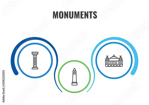 Obraz na płótnie monuments outline icon set