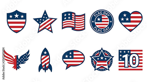 Set of american patriotism graphic icons and emblems with american, patriotism