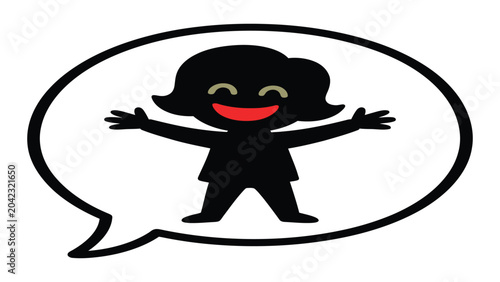 Foto Girl silhouette appears inside a speech bubble with arms outstretched in a friendly and welcoming gesture