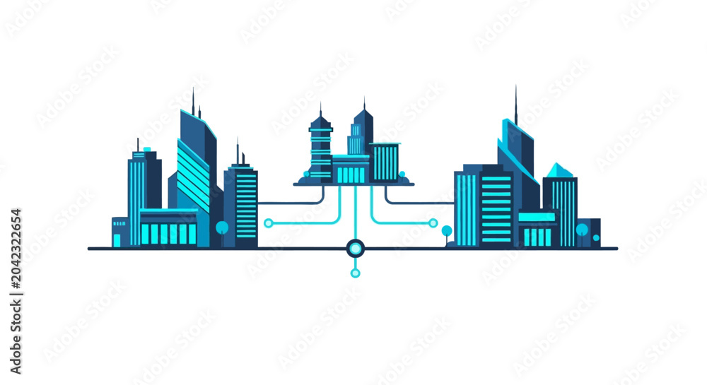 Obraz premium Futuristic Smart City Infrastructure with Digital Network Connectivity Hub