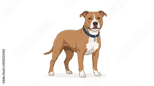 Quadro su tela Athletic American Pit Bull Terrier Wearing Collar Vector Illustration on White B
