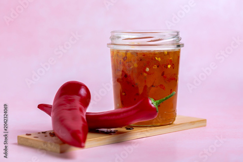 Jar of homemade spicy honey.