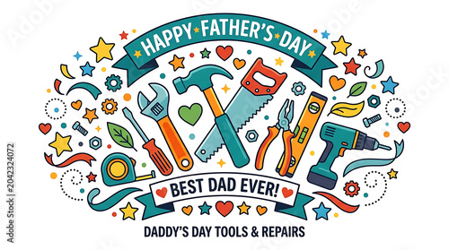 Father's day greeting card design with construction tools fathers day greeting