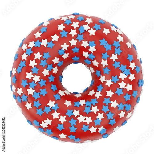Colorful sprinkled donut with white icing isolated on white background