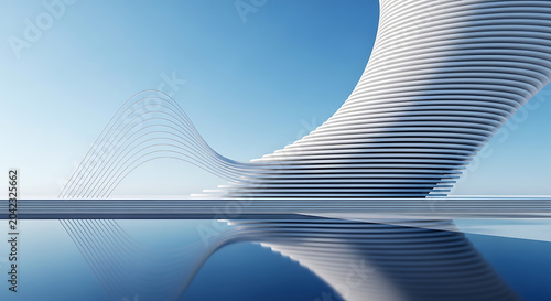Modern abstract architectural structure with swirling white facade and bird flock architecture abstract building structure minimalist sculpture geometric contemporary reflection creative