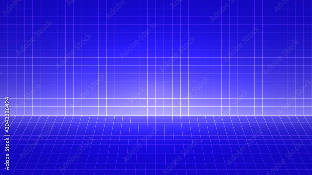Naklejka premium Futuristic Grid Horizon Background with Glowing Light and Digital Perspective