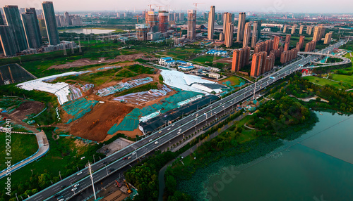 Konstfotografi Beiyangqiao Construction Site Aerial View, Central China Urban Development