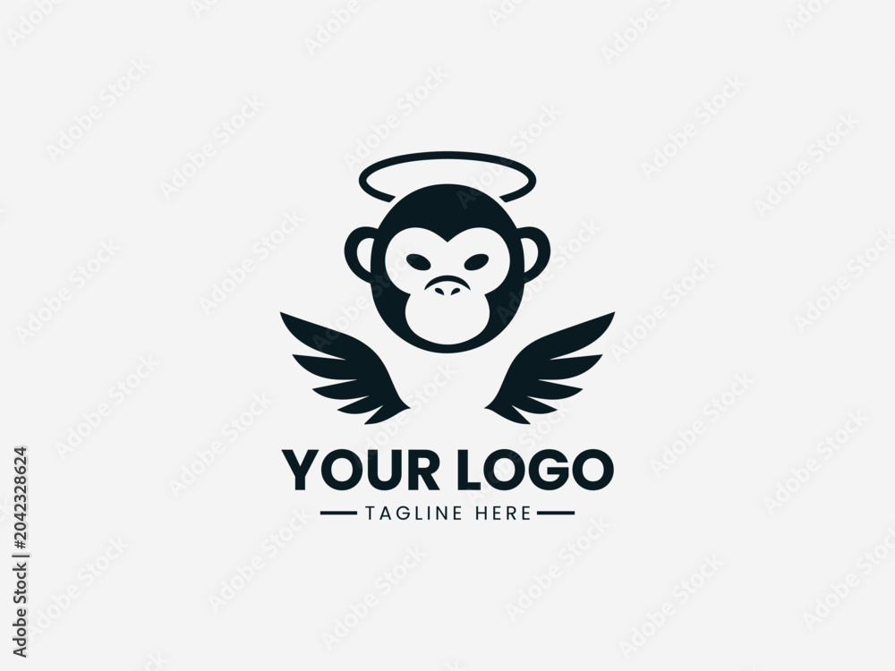Fototapeta premium Monkey Angel black vector logo white background