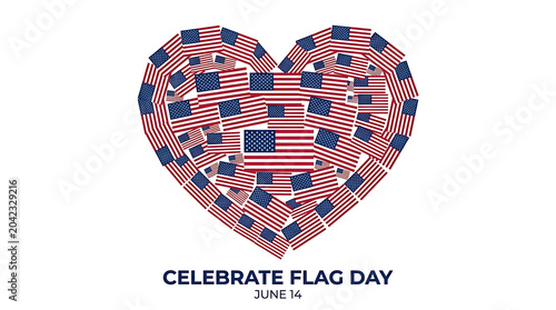 Heart shaped composition of american flags for flag day with american, patriotic