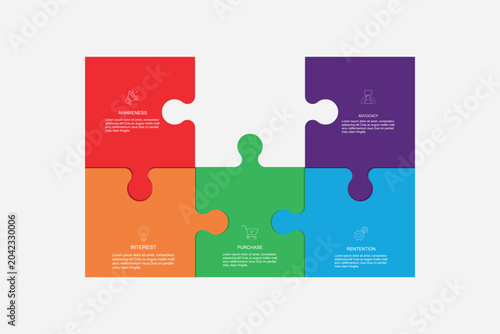 Puzzle diagram infographic chart template for business 3, 4, parts, options, presentation with venn diagram elements vector illustration.