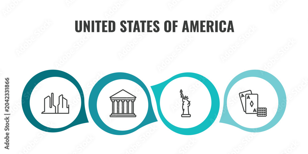 Fototapeta premium united states of america outline icon set. thin line grand canyon, government, statue of liberty, casino icons. editable vector