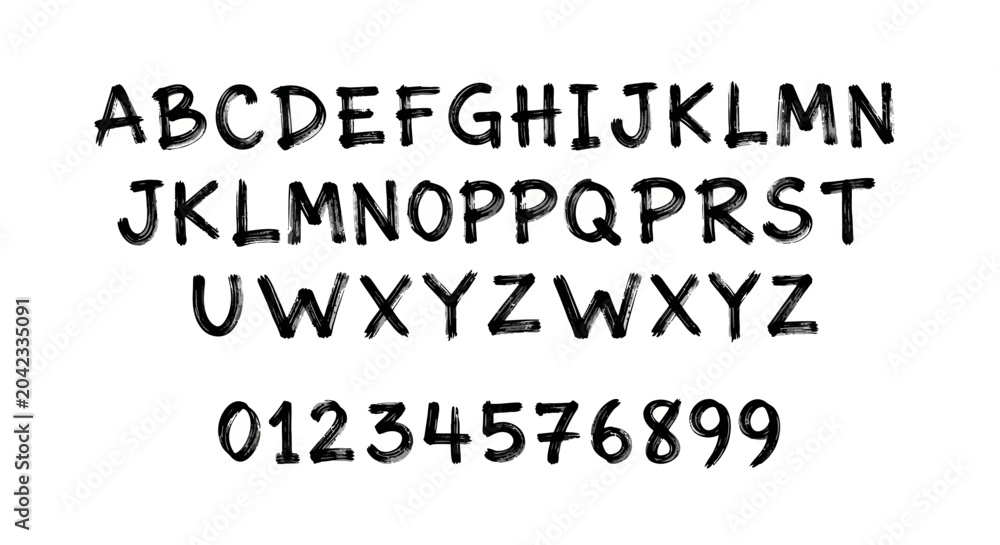 Obraz premium Handwritten Alphabet Letters and Numbers Isolated on White Background.