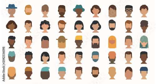 Bild auf Leinwand Diverse human head avatar collection with various ethnicities hairstyles and acc