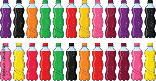 Photos Colorful Plastic Soda and Fizzy Drink Bottle Collection Set with Multiple Flavor