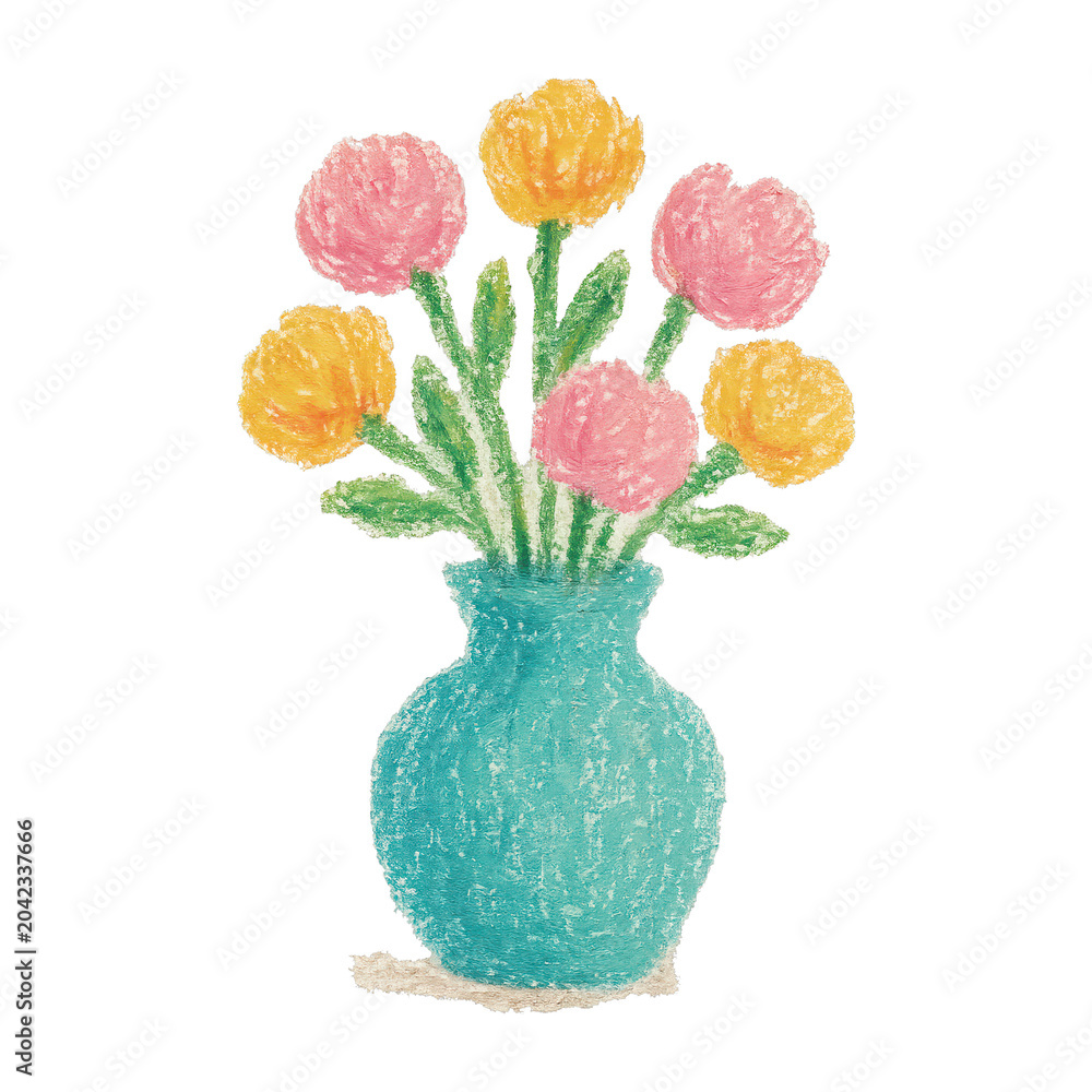 Obraz premium PNG Colorful crayon flower vase