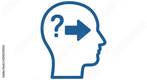 Photography A human head in profile with a question mark and an arrow