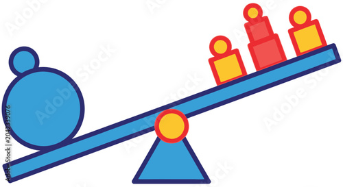 Tableau sur toile A colorful seesaw with blue red and yellow building blocks