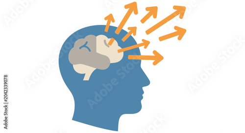 Fotografija Illustration of a human head silhouette with a brain and outgoing arrows