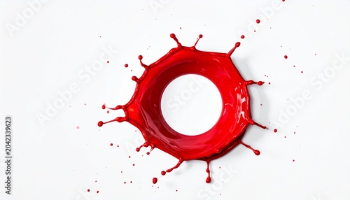 Vibrant Red Paint Splash in a Circular Ring Shape Isolated on White Background