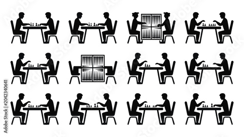 Tableau sur toile Set of 12 Chess Players Silhouettes Vector Illustration