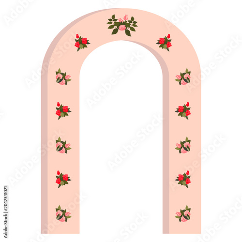 A wedding arch decorated with pink and red roses. Vector illustration isolated on a white background.