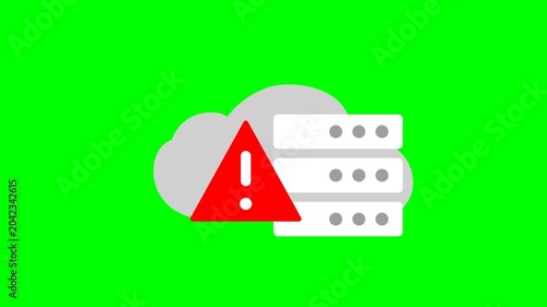 Cloud Server Warning Alert Icon Animation on Green Screen
