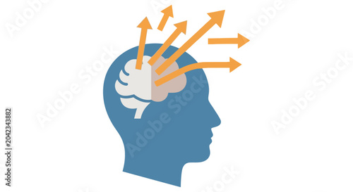 Tableau sur toile A blue human head silhouette with arrows emanating from the brain