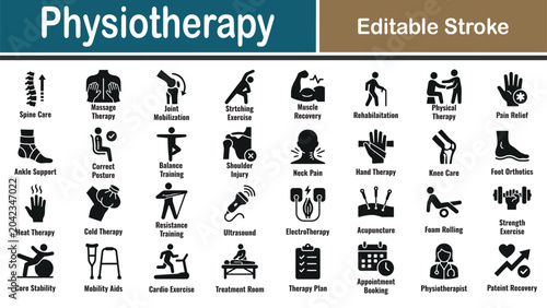 Foto Vector illustration of physiotherapy icons set editable stroke