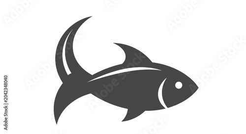 Tableau sur toile Minimalist dark gray fish silhouette icon isolated on white background