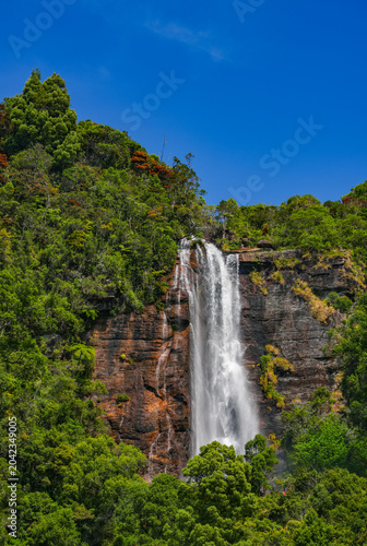 Scenic sunny landscape of Lover's Leap waterfall in Nuwara Eliya, Sri Lanka, Asia	