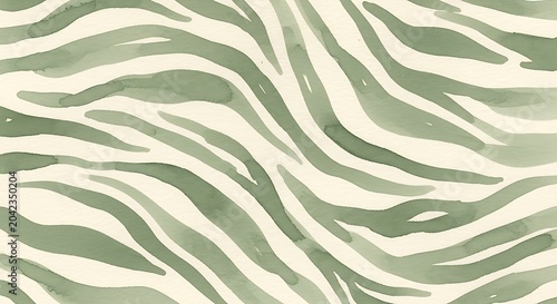 Watercolor animal print elegant sage green zebra stripe pattern