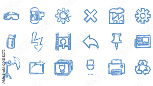 Bild auf Leinwand Variety of hand-drawn blue vector icons for web design and application interfaces