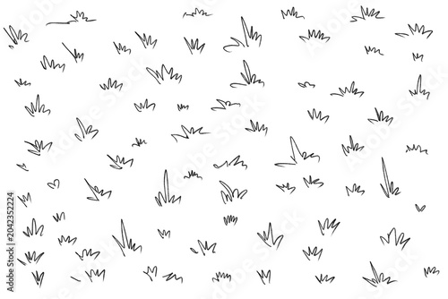 Simple black ink lawn tuft doodle pattern Minimalist grass sketch elements set