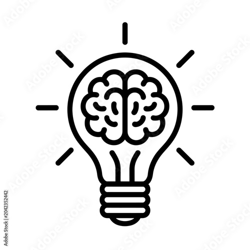 Creative light bulb icon featuring human brain illustration inside