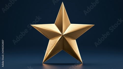 Shiny five-point star sits on a dark blue background with even light creating soft shadows around its edges