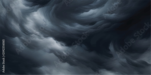 Tableau sur toile Abstract white smoke swirls and waves flowing on black background with abstract