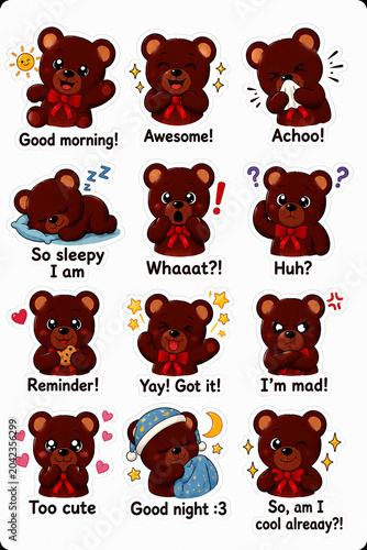 Stickers with cute bears in English