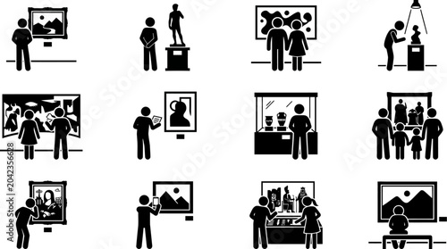 Cuadro en lienzo people looking at art in a gallery or museum or exhibition  various scenes