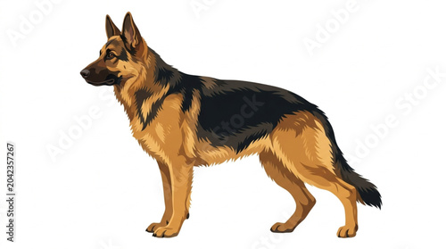 Obraz na płótnie German Shepherd Dog Standing Full Body Vector Illustration Isolated on White Bac