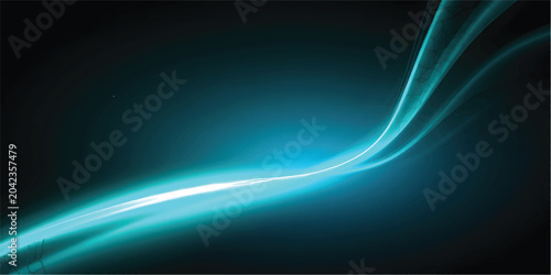 Photos Digitally rendered glowing blue light trails curving through dark background, re