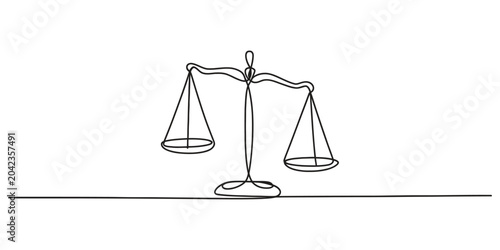 Foto Continuous one line drawing of a justice scale