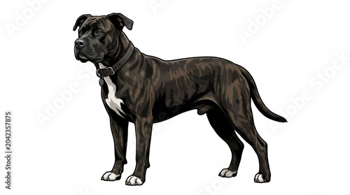 Fotografie Brindle American Pitbull Terrier Vector Art Profile on White Background