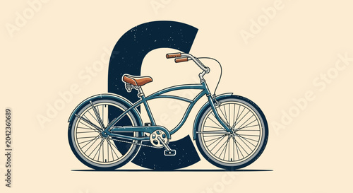 Obraz na płótnie Vintage cruiser bicycle with large letter C graphic background